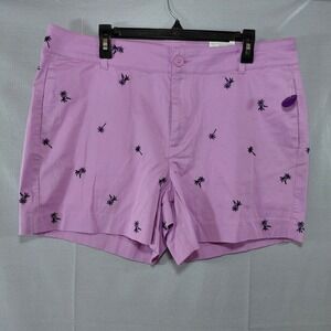 St John's Bay 5" Short Mid Rise Shorts Lilac Embroidered Palm Trees Women's 16